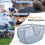 Extra Large Mesh Pop Up Laundry Hamper 2 Pack, 100L Foldable Laundry Baskets, Dirty Clothes Hamper with Pocket, Collapsible Hampers for Travel, Nursery, Dorm or Home. Grey 2H