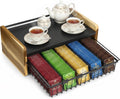 Acacia Wood Tea Bag Organizer for Countertop, 2-Tier Tea Box Storage Chest with Adjustable Dividers & Drawer, Fully Assembled Tea Station Display Holder for Kitchen Office, Rustic Brown