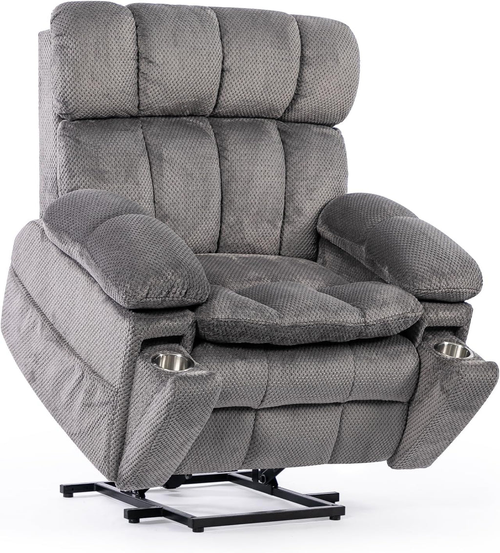 Dual Motor Power Lift Chair 26" Extra Wide Recliner Chair for Elderly with Headrest, Flip Arm Storage,Massage & Heat,Oversized Lay Flat Recliner with Cupholders,USB Ports,Type C,Zero Gravity