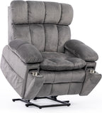 Dual Motor Power Lift Chair 26" Extra Wide Recliner Chair for Elderly with Headrest, Flip Arm Storage,Massage & Heat,Oversized Lay Flat Recliner with Cupholders,USB Ports,Type C,Zero Gravity