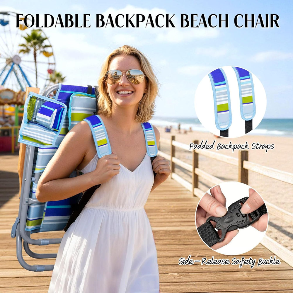 Backpack Beach Chair Wide Seat High Back Folding Camping Chair for Adults 5-P...