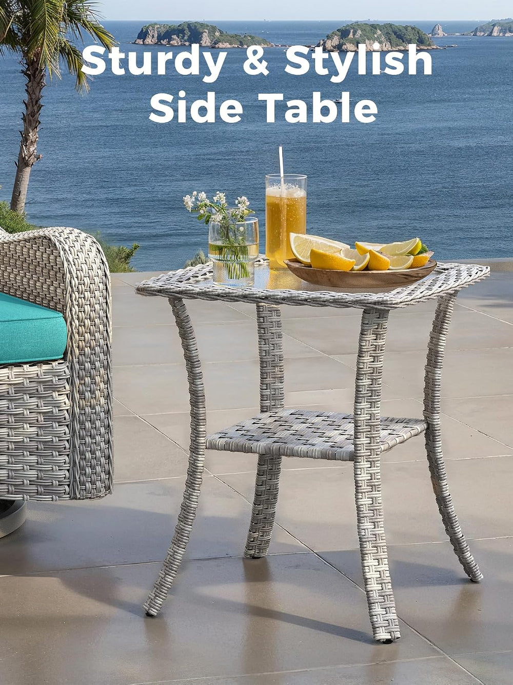 3 Piece Outdoor Patio Furniture Set,High Back Wicker Swivel Rocker Patio Chai...