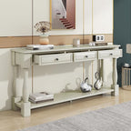 Merax 64" Classic Wood Console Table with Drawers and Bottom Shelf for Entryway Hallway Living Room (Antique White)