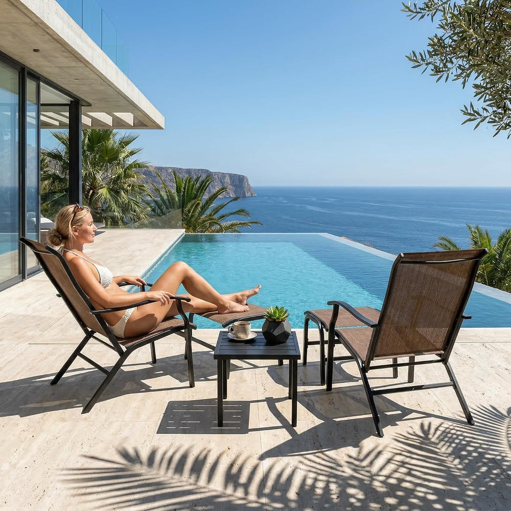 NUU GARDEN Patio Chaise Lounge Set of 3, 2 Textilene Patio Lounge Chairs with...
