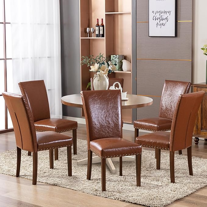 COLAMY Upholstered Parsons Dining Chairs Set of 4, PU Leather Dining Room Kit...