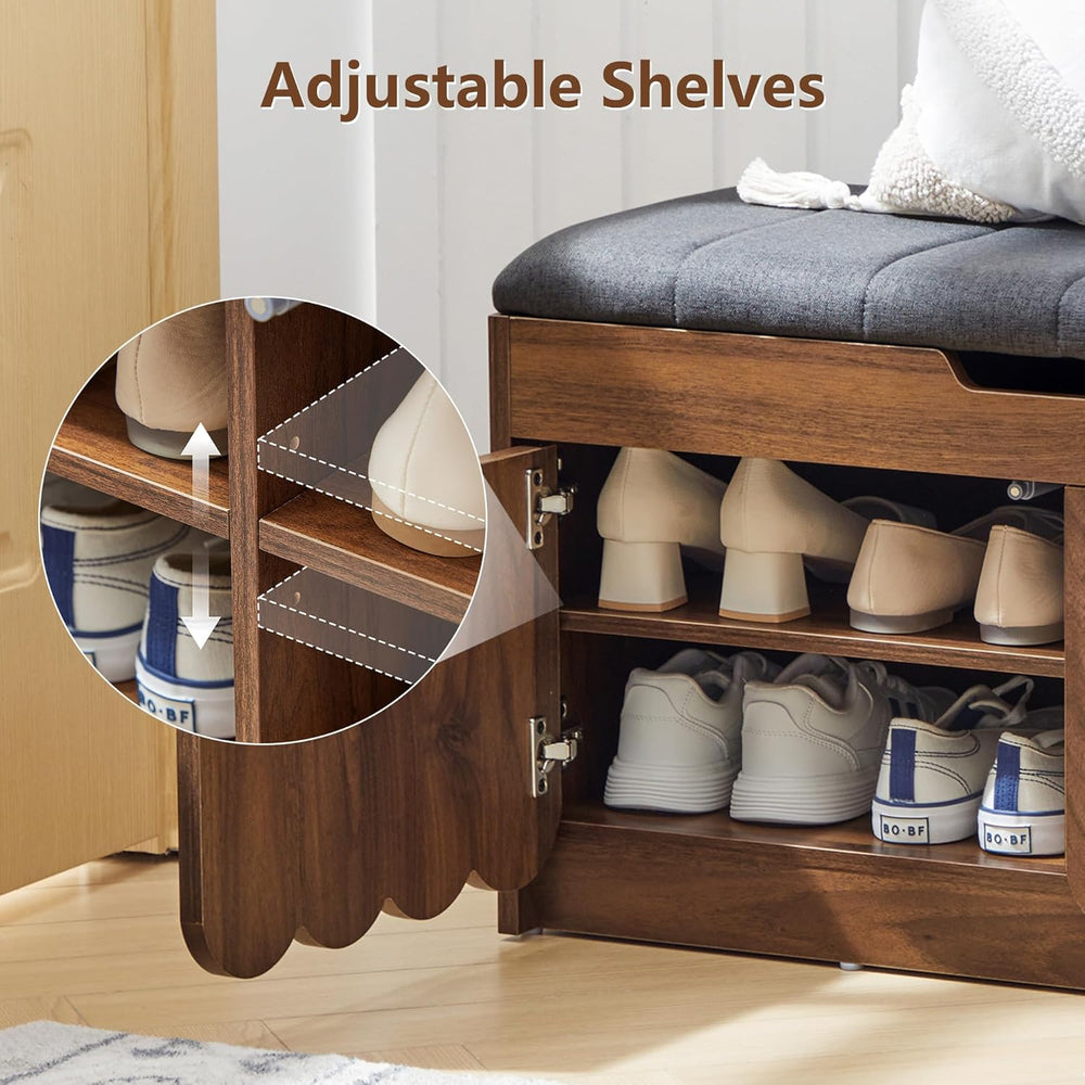ORRD Shoe Storage Bench with Cushion, Entryway Shoe Cabinet Bench with 2 Scal...