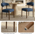 VKNOW Wooden Dining Chairs Set of 2, Modern Upholstered Dining Room Chairs with Walnut Wood Legs and Curved Backrest, Fabric Kitchen Chairs for Farmhouse/Living Room/Dining Room, Blue