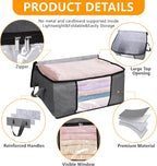 2 Pack Clothes Organizer Storage Bags with Zipper, 45L Foldable Blanket Storage Box with Clear Window Sturdy Handles for Closet, Dorm, Pillows, Bedding, Sweater, Clothing, Gray