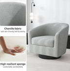 Swivel Barrel Accent Chair, Comfy Reading Armchair, Light Gray, Set of 1 | Low-Back Design | 360° Swivel | Solid Wood Frame | High-Density Foam Seat | Modern Round Style | For Living Room & Bedroom