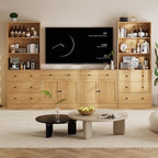 TUSY 71" Large TV Stand Set - TV Entertainment Center for TVs up to 65", Media Center with Tempered Glass Doors and Drawer, TV Hutch with Bookshelves for Living Room (Wood, BEEB)
