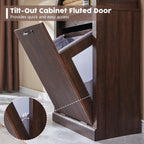 Arch Tilt-Out Trash Can Cabinet, Fluted Kitchen Trash Can 10 Gallon with Open Shelf, Modern Laundry Hamper Cabinet, Hidden Garbage Can with Storage Basket for Living Room, Kitchen Brown
