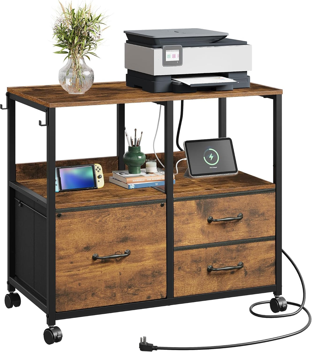 DEVAISE 3 Drawer Mobile File Cabinet with Storage Shelf, Charging Station | R...