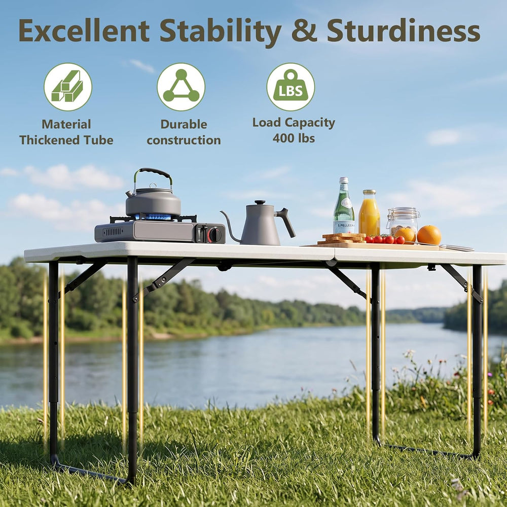 Folding Table and Chairs Set for 4, 4FT Adjustable Height Plastic Folding Tab...