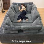 KEIKI 135" U Shape Sectional Sofa,6-Seater Modular Couch with Striped Corduroy Fabric for Living Room,Customizable Design