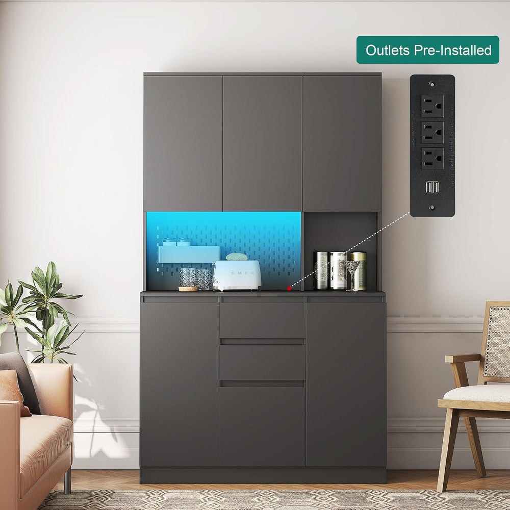 roomfitters 74" Kitchen Pantry Cabinet with Charging Station & USB P...