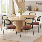 VASAGLE Dining Chairs, Set of 6 Accent Chair for Dining Room Kitchen, with Boho PE Rattan Back, Synthetic Leather Upholstery, Coffee Brown ULDC160K26