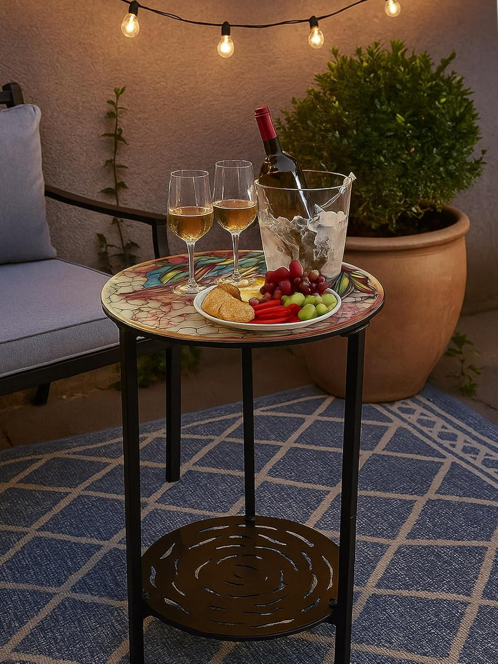 2-Tier Metal Round Side Table Black Accent Coffee Tables Small Space Corner P...