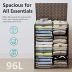 Foldable Laundry Hamper Basket with Lid by Fiona's magic, Handwoven 96L Large Clothes Hamper with Removable Liner Bags, Collapsible Tall Hamper for Bedroom, Bathroom and Dorm Organizer, 2Pack, Brown