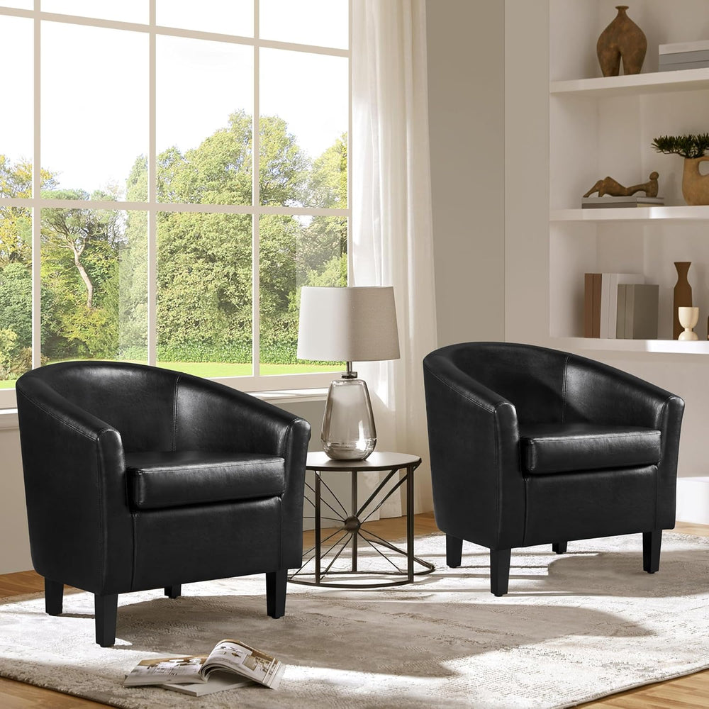 Yaheetech Barrel Chairs Set of 2, Faux Leather Club Armchairs, PU Leather Acc...