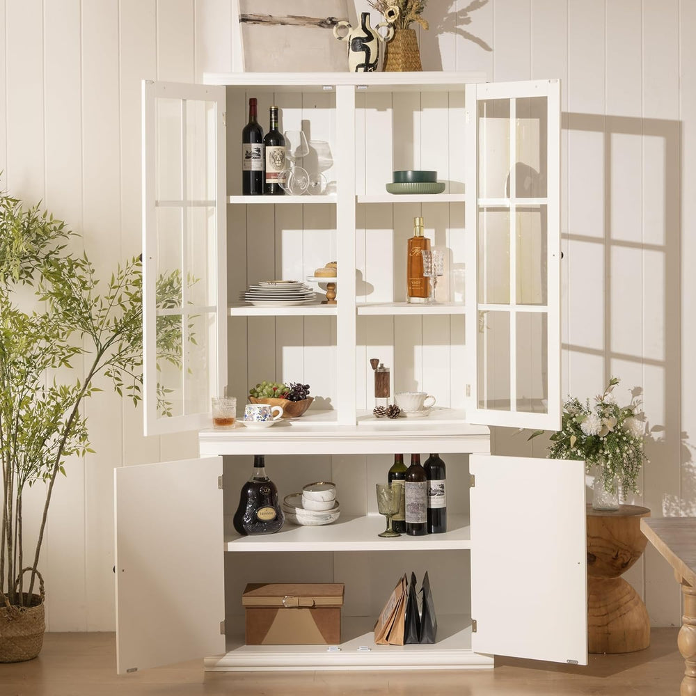 Virubi 75'' Tall China Hutch Cabinet with Glass Doors, Kitchen Pantry...