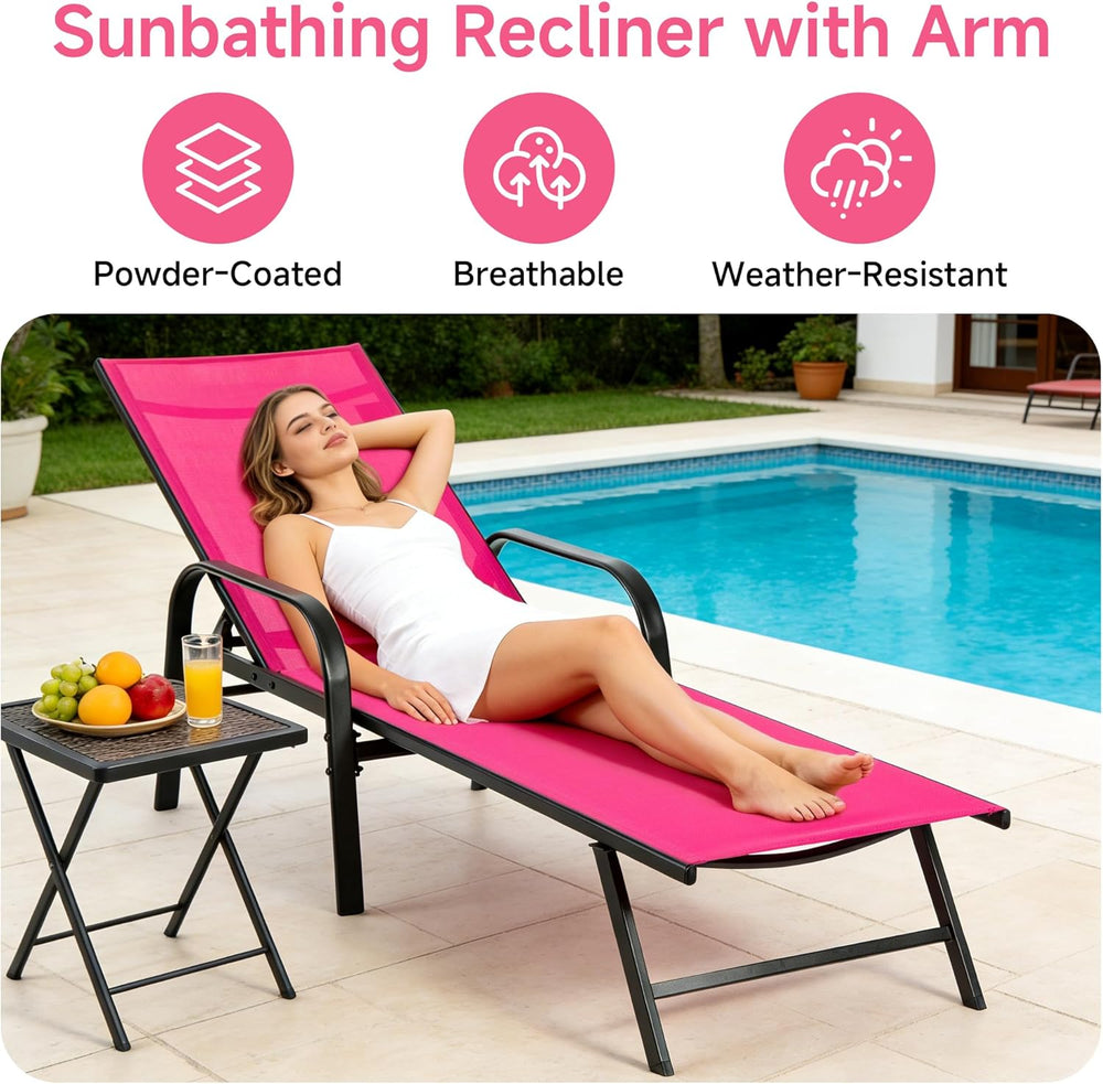 NEWBULIG Outdoor Lounge Chair for Pool,with 5-Position Recliner, 350 lbs Heav...
