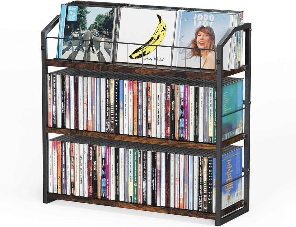 3-Tier CD Holder, CD Storage and Rack for Display, Storage Organizer with Display Top Shelf, Premium Holder Shelf for Home, Office and Kitchen Counter Organizer Rack, Holds 123 CDs