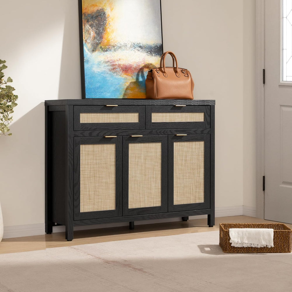 SICOTAS Rattan Sideboard Buffet Cabinet with Storage, Boho Credenza Accent Ca...