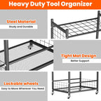 Ultrawall Garden Tool Organizer, Yard Tool Storage Stand for Garage with Lockable Wheels, Shed Tool Storage for Rake, Brooms, Indoor & Outdoor Use