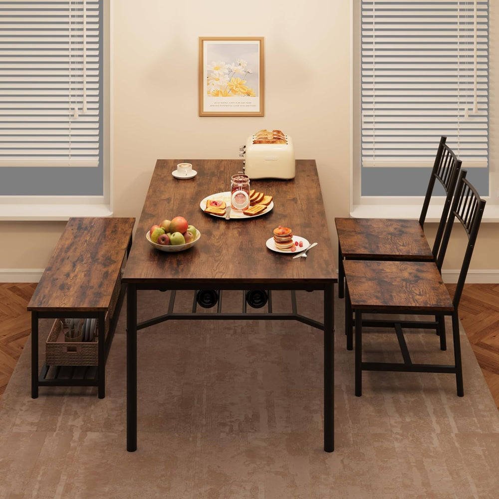 Garvee Dining Table Set for 4 with Bench and Chairs, 4-Piece Kitchen Table Se...