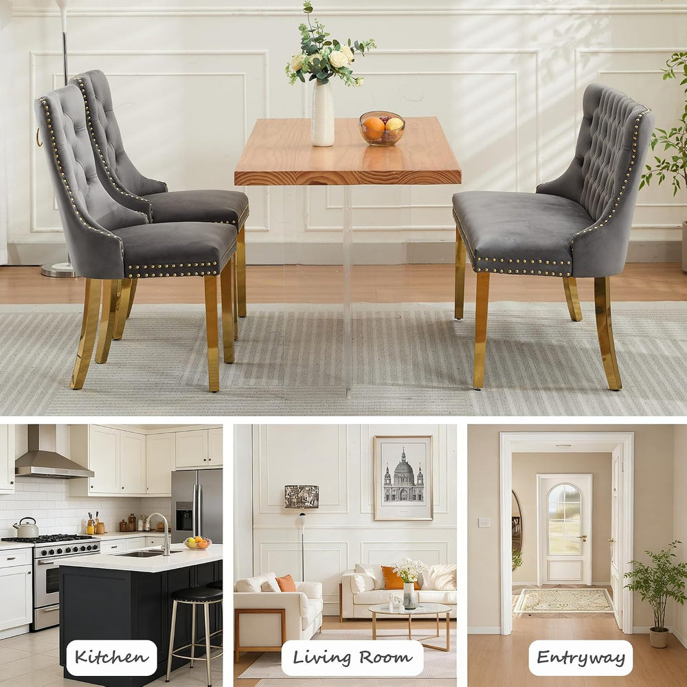 Velvet Upholstered Dining Bench with Back, 45.6'' Tufted Loveseat Ben...
