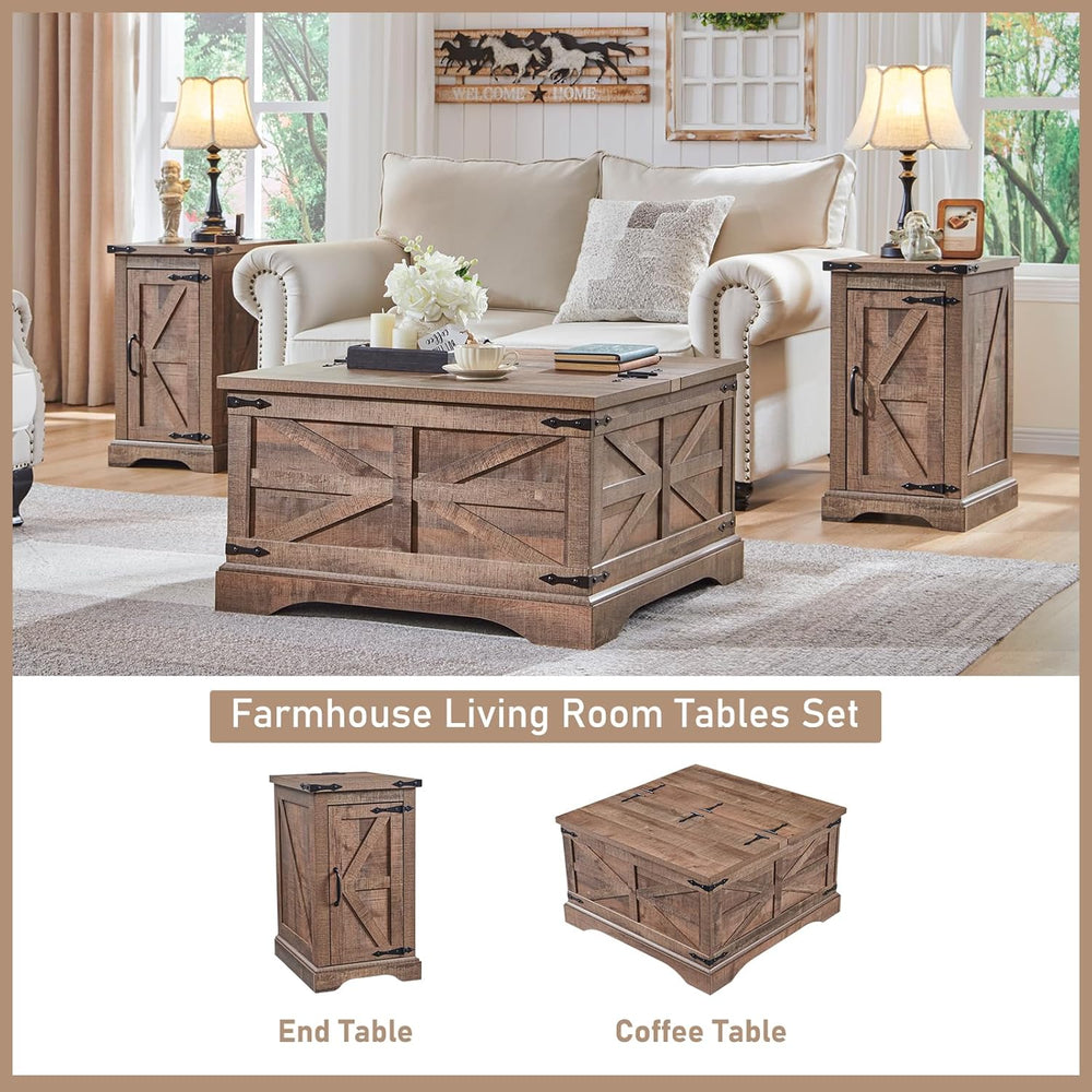 JXQTLINGMU Farmhouse Nightstand Set of 2 with Charging Station, 17"D Rec...