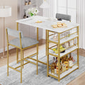 Dining Table Set for 2, Counter Height Kitchen Table and Chairs, Bar Table Set with 2 Upholstered Bar Stools, 3 Piece Dining Room Table Set for Small Space, Apartment, Gold