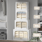FHSQX 3 Pack Clothes Storage Bins Foldable Metal Frame Storage Box Stackable Linen Fabric Container Organizer Set with Carrying Handles and Clear Window (Cream White, 15.7x11.8x11.8inch(36L))