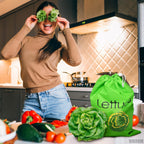 Lettuce Keeper for Refrigerator – 3-Layer Reusable Produce Storage Bags with Foil Lining and Drawstring | Breathable, Washable, Sturdy & Easy to Use | Great for Lettuce, Leafy Greens, Fruits & Veggies