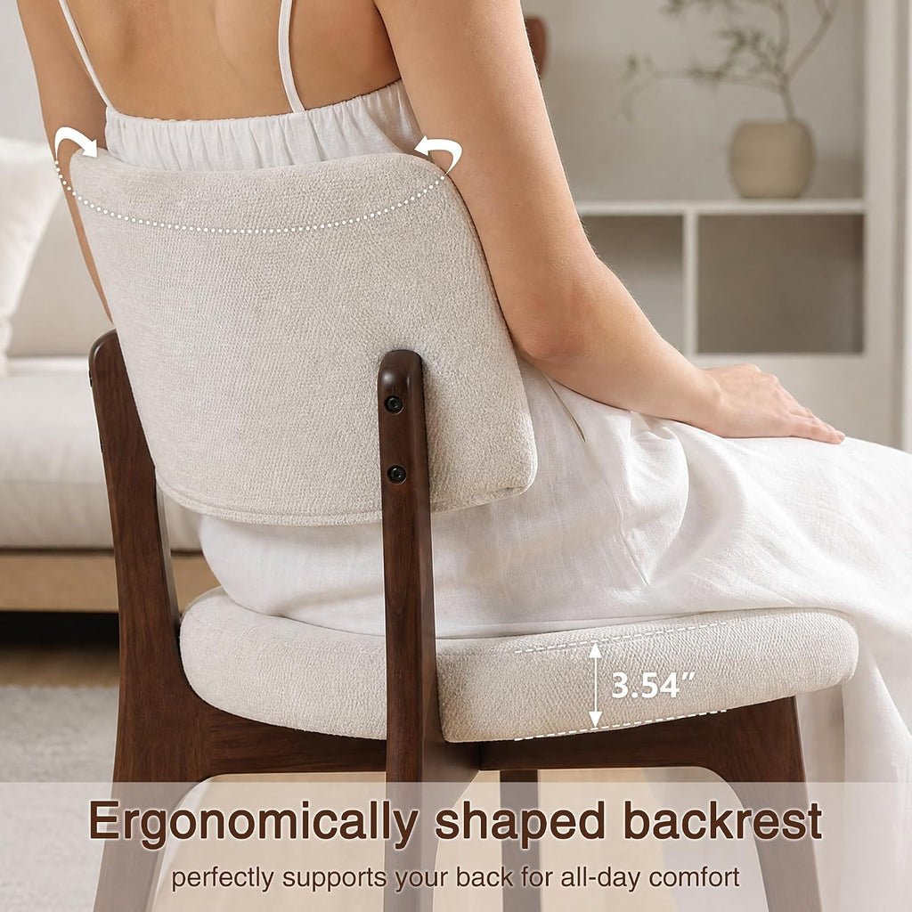 YOUNIKE Wooden Dining Chair, Chenille Fabric Upholstered Dining Room Chair Kitchen Side Chair, Farmhouse Dinner Chair with Solid Wood Legs for Kitchen Dining Vanity, Beige (Single Pack)