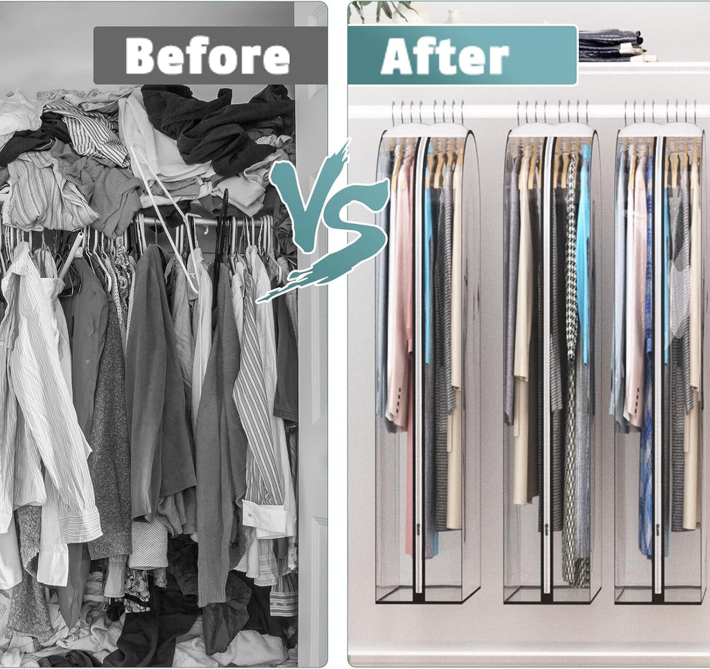 Liuoud Clear Garment Bags for Hanging Clothes 10” Gusseted, Suit Bags for Closet Storage, Hanging Plastic Clothes Cover for Coat, Dress, Fur, Shirt, 4 Pack, 40” Long