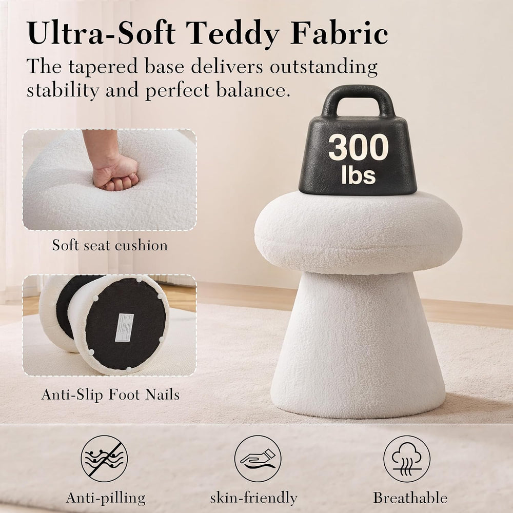 FOXHUNTER Mushroom Pouf Ottoman with 360° Rotation, White | Footstool with Sp...