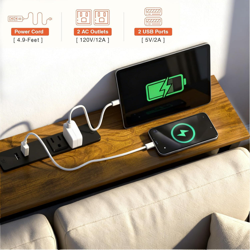 90" Narrow Sofa Table with Outlets (2 AC Outlets & 2 USB Ports), Beh...
