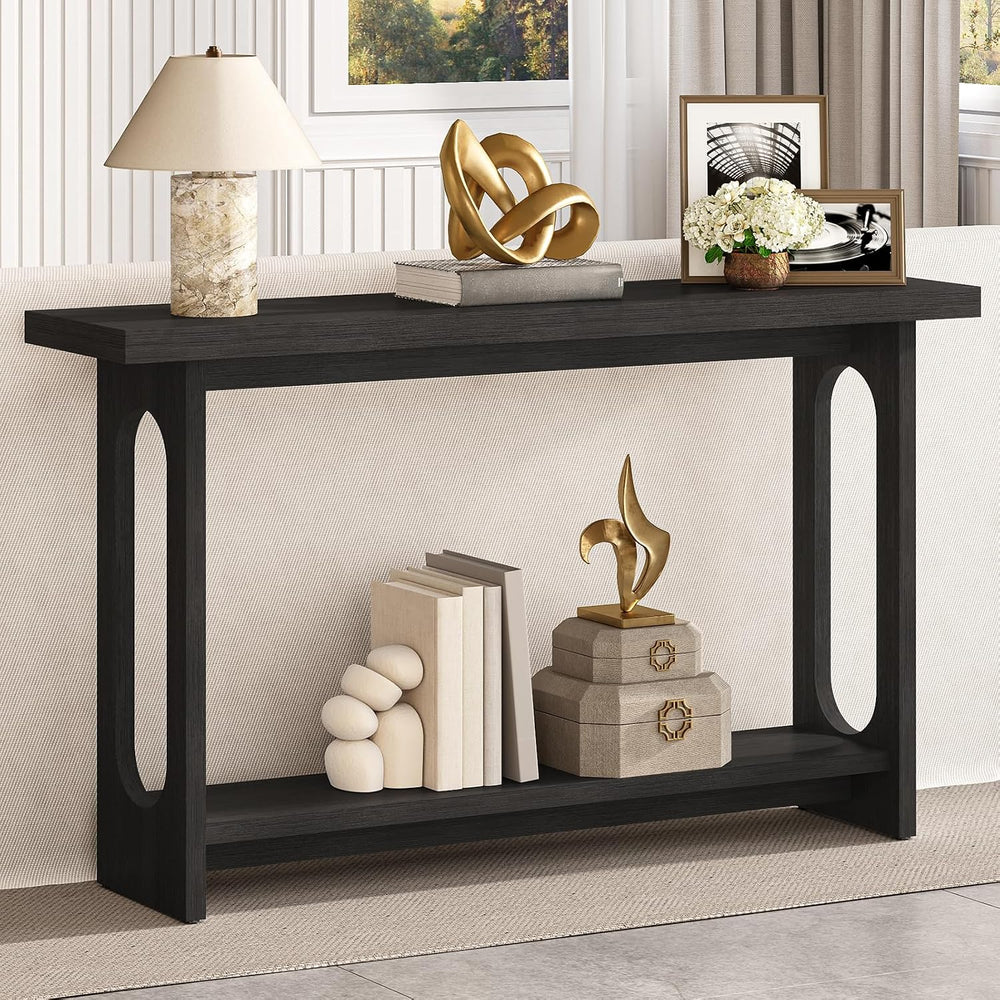Black Console Table, 55‘’ Wood Entryway Table Narrow Sofa Tables Hallway Tabl...