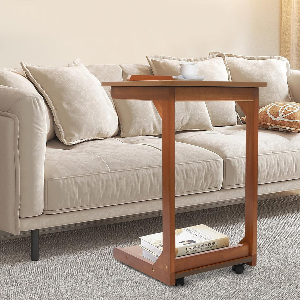 Side Table with Wheels, C Shaped Table for Sofa Bedside, 15.7"x15.7&quot...