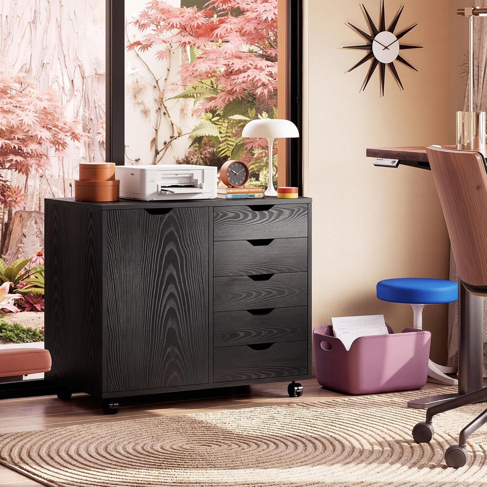 DEVAISE 5-Drawer Wood Drawer Cabinet, Office Storage Cabinet, Black | Craft S...