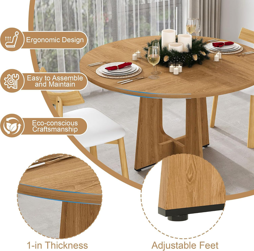 47" Round Dining Table Set for 4-6, Farmhouse Kitchen Table & 4 Brow...