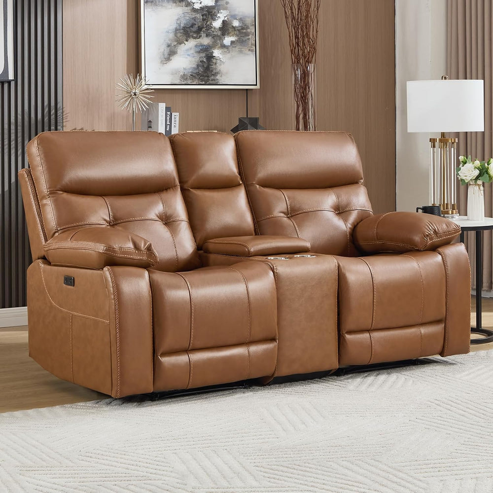 CANMOV Genuine Leather Power Recliner Loveseat, 2 Seat Loveseat Reclining Sof...