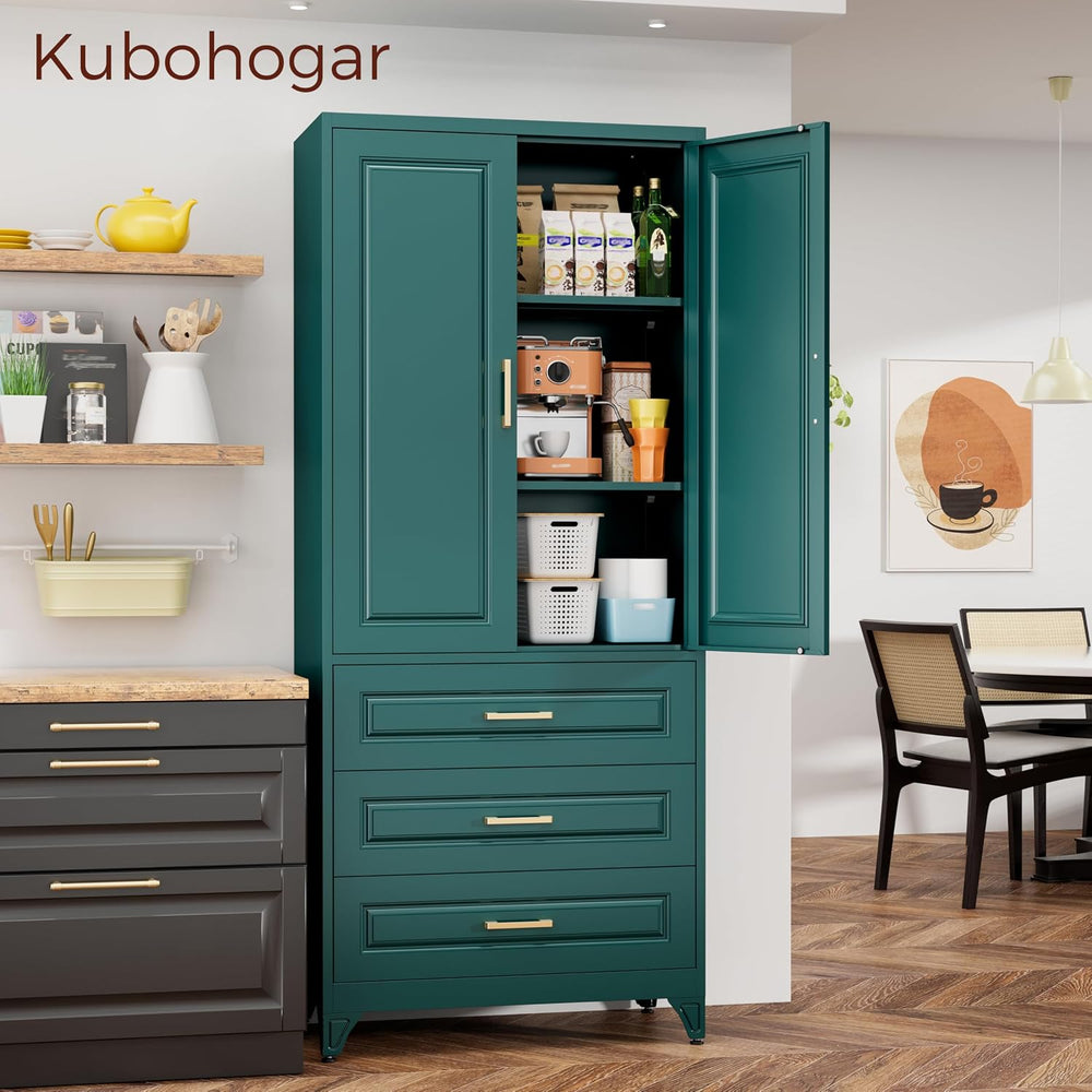 75" Tall Kitchen Pantry Cabinet, Storage Cabinet with 3 Drawers | Metal ...