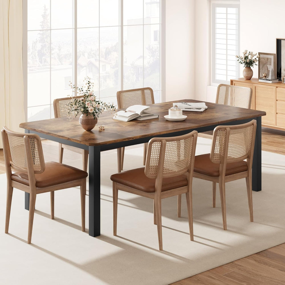 78.7" Industrial Rectangle Dining Table for 6-8 People, Modern Wood Dinn...