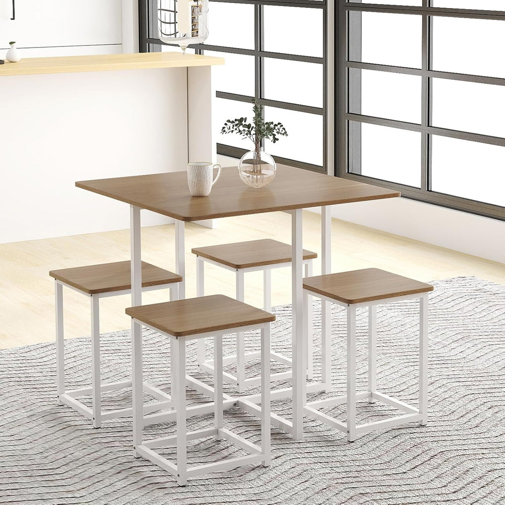 Tangkula Compact Dining Table Set for 4, Small Kitchen Table Set with Square ...