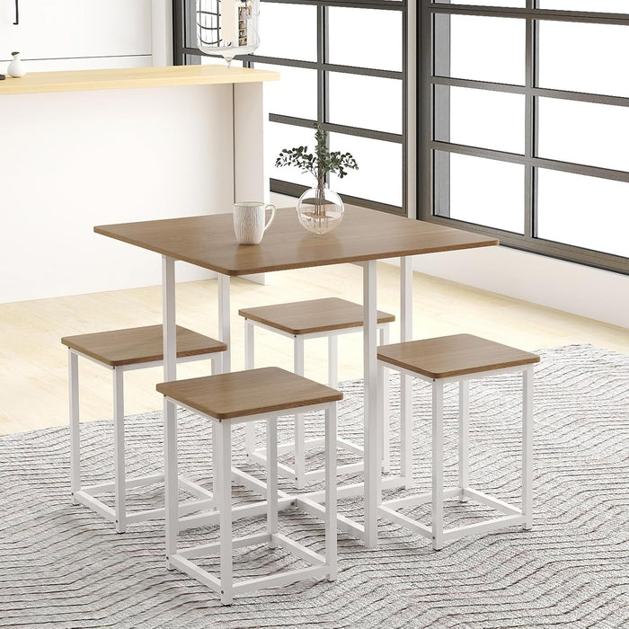 Tangkula Compact Dining Table Set for 4, Small Kitchen Table Set with Square Stools and Metal Frame, Perfect for Small Spaces, Home Kitchen Bar and Apartments