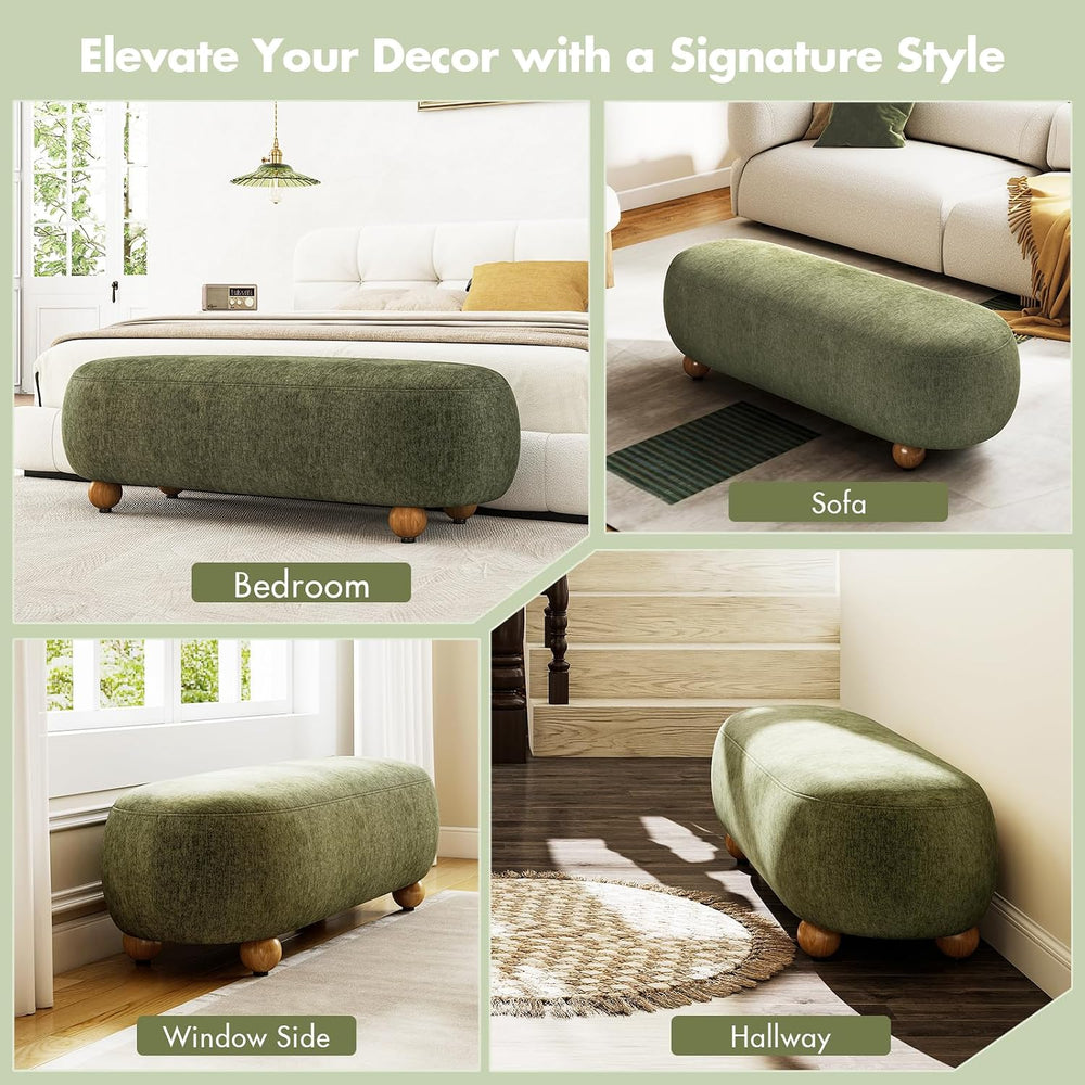 Hyfirm 54" Green Chenille Upholstered Bench – End of Bed Ottoman with Ro...