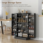 41" Modern Kitchen Pantry, Freestanding Storage Cabinet with 12 Door Shelves, Double Doors, 5-Tier Shelving and Adjustable Shelves, Black, Easy to Maintain, for Dining Room