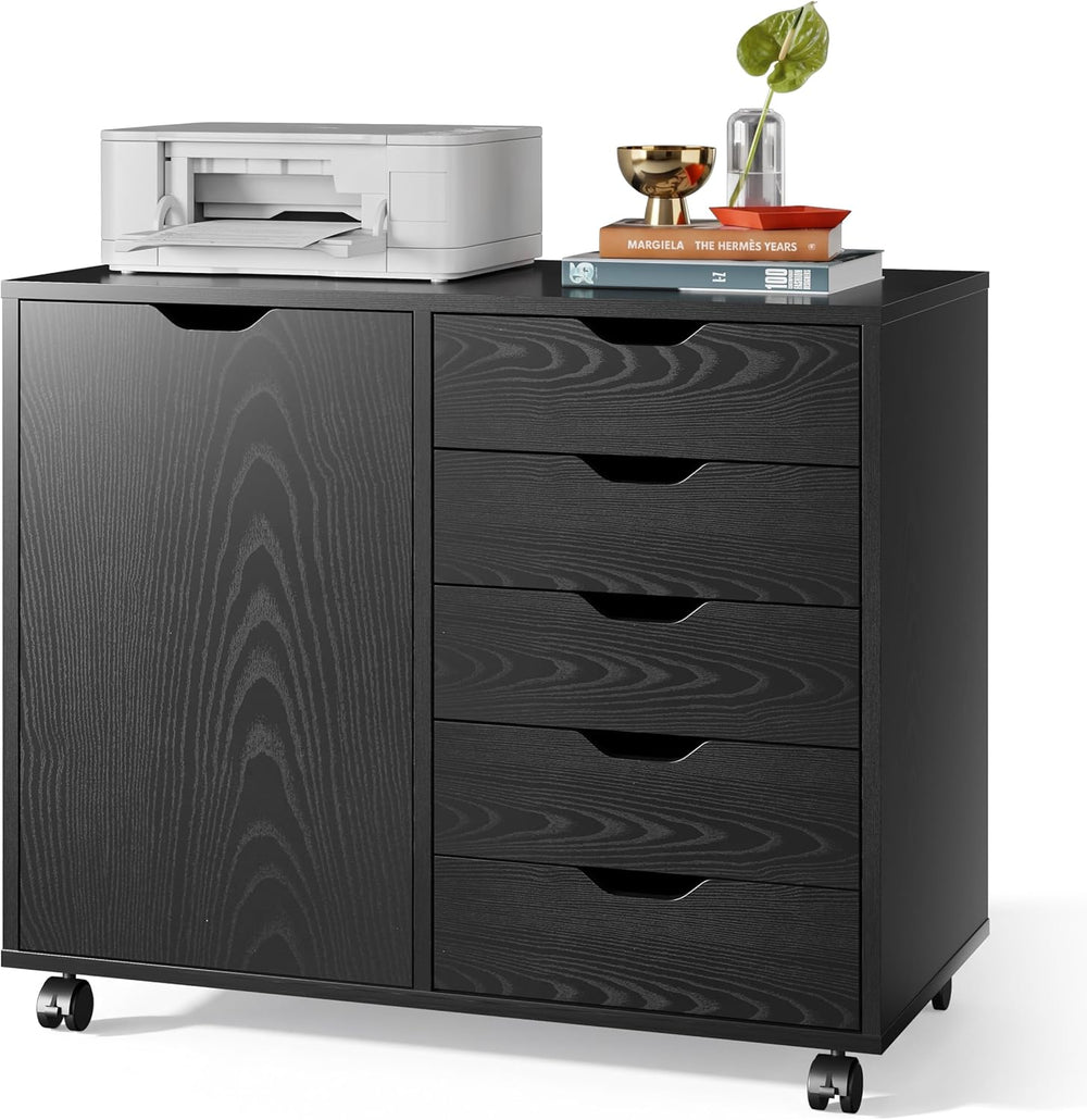 DEVAISE 5-Drawer Wood Drawer Cabinet, Office Storage Cabinet, Black | Craft S...